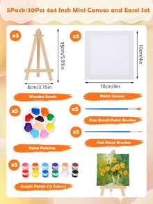 1/2/5/10/20 Set Large(8*10 In)& Mini (4*4In) Canvas And Easel Stand With Small Paint Brushes, 12 Colors Acrylic Paints, Palettes For Art Classes Painting Drawing Supplies, Paint And Sip Parties, Date Night Couple Games, Canvas Painting Kit For Adults Teens Primary Middle School College Student Birthday, Anniversary, Graduation, Christmas, Halloween, Easter, Thanksgiving, Valentine's Day, Or Special Day Gifts - Multicolor - View 17