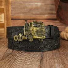 Gleebuy 1pc Truck Shaped Zinc Alloy Buckle Embossed PU Leather Casual Belt, Unisex