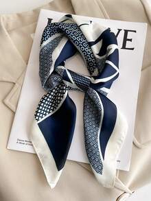 1pc Floral Print Faux Silk 70cm Square Scarf, Men's Bandana, Sun Protection, Versatile Head Wrap, Neck Scarf Accessory