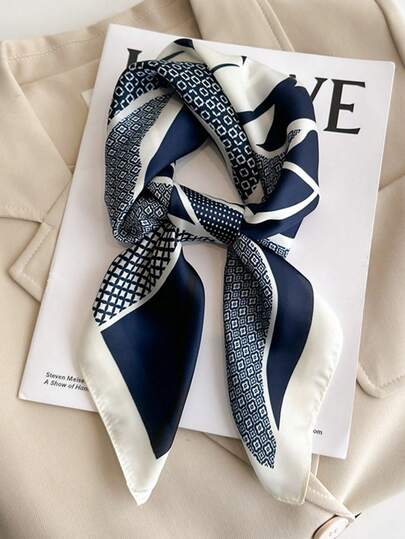 1pc Floral Print Faux Silk 70cm Square Scarf, Men's Bandana, Sun Protection, Versatile Head Wrap, Neck Scarf Accessory