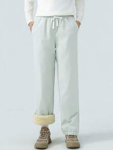 Calça de Esqui de Inverno Feminina - Calça Térmica Forrada, Acolchoada e Grossa, Calça Cargo com Bolsos Múltiplos e Bainha Ajustável com Cordão, Calça à Prova de Vento e Impermeável com Acolchoamento de Grafeno para Esqui, Esportes de Neve, Uso Casual de Final de Semana e Caminhada de Inverno