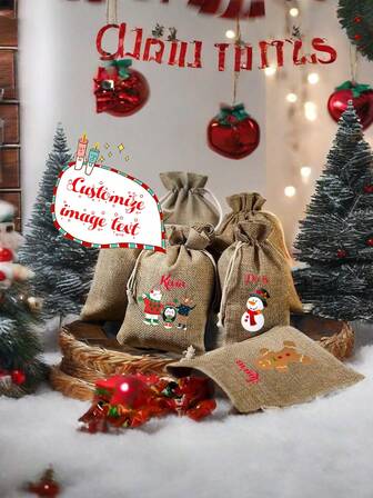 Personalized Christmas Name Customization 25 Piece Christmas Printed Party Gift Bag Handbag Storage Bag, Durable Polyester Material Playful Jewelry Packaging Storage Linen Bundle Pocket