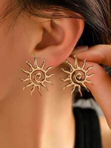 1 Pair Shell Shaped Earrings, Exaggerated Beach & Ocean Elements Series, Retro Classic Fashion Bohemian Resort Style Accessory