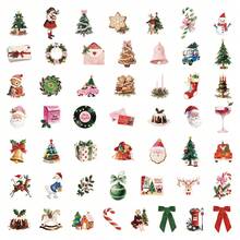 50 szt. naklejek świątecznych, ozdoby świąteczne, naklejki Wesołych Świąt, uroczy prezent świąteczny, naklejki zimowe, prezenty świąteczne, estetyczne naklejki z kreskówkową kreskówką na butelkę z wodą, termos, gitarę, bagaż, telefon, etui, laptop, deskorolkę, prezent