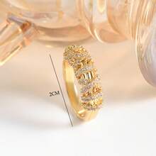 خاتم مطلي بالذهب الأصفر عيار 18 قيراط بتصميم هندسي مع زركونيا اصطناعية، حلقة من السبائك المعدنية، للارتداء اليومي والهدايا، مجوهرات لعيد الميلاد