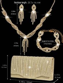 Bộ trang sức đính đá lấp lánh, vòng cổ, bông tai, vòng tay, túi xách phong bì vàng sang trọng, túi cầm tay dự tiệc, đám cưới lãng mạn, túi đeo vai xích xuân/hè, túi cô dâu, túi cầm tay dự tiệc trang trọng, túi đựng váy dạ hội thanh lịch, hoàn hảo cho tiệc cưới, tiệc tối/tiệc tối - Vàng - Xem 9