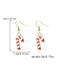 1 Pair, Colorful Cartoon Striped Santa Claus Christmas Crutches, Alloy Oil-Dripping Creative Christmas Earrings, Christmas Accessories, Suitable For Ladies To Attend Parties