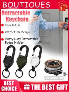 Llavero retráctil con cuerda de acero de 60 cm, mosquetón, colgante de insignia táctica - Equipo multifuncional para exteriores para camping, senderismo, pesca, golf - Organizador de llaves antirrobo para hombres y mujeres