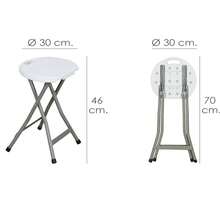 Tabouret pliant SATURNIA Ø 33x46 cm. Tabouret pour camping, plage, jardin, terrasses, excursions, etc. - Blanc - Voir 2