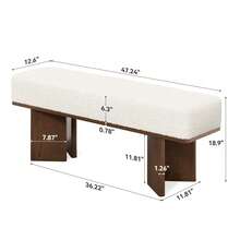 LITTLE TREE Modern Shoe Bench With Cushion, 47-Inch Entryway Bench, Rectangle End Of Bed Bench For Bedroom, Ivory Tufted Upholstered & Brown Wooden Pedestal, Ideal For Living Room Hallway Dining Table - 棕色 - 查看 7