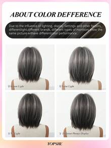 TOPSHE Fashion Natural Looking Wigs 12 Inch Cute Party Dark Grey Short Straight Wigs,Heat-Resistant Synthetic Wig With Bangs For Women, For Party,Cosplay,Halloween Daily Wear - 深灰色 - 查看 7