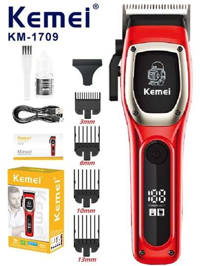 Kemei Cortapelos profesionales para hombres con cable/inalámbricos, juego de corte de cabello, recortadora de cabello y barba, cortapelos de barbero ajustable con carga USB, KM-1709
