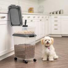 Sealed Double-Layer Pet Food Storage Container With Wheels & Scoop, Stackable Moisture-Proof Dog Cat Food Bin, Christmas Gift For Pets - Màu xám đen - Xem 9
