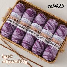 5团/包羊驼毛渐变色纱线，500克高品质多色混纺纱线球，手工DIY材料，适合秋冬季男女时尚礼品，可编织毛衣、围巾、帽子、开衫、手套、打底裤和护膝 - 多种颜色可选 - 彩色羊駝絨 - 查看 12