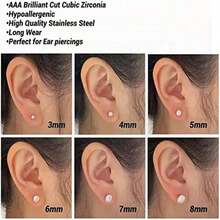 Hypoallergenic Stud Earrings For Women & Men, Stainless Steel Cubic Zirconia Set For Multiple Piercings (12 Pairs, 3-8 MM)
