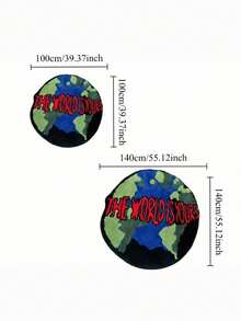 Velvet Carpet - Earth Pattern With "The World Is Yours" Text, Asymmetrical Round Design, Suitable For Living Room & Bedroom, Holiday Home Decor, Modern Style, Durable & Material - Multicolor - View 3