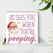 Seria roz de Crăciun, ornament artizanal din lemn de 4,92x4,92 inci, element Moș Crăciun, potrivit pentru decorarea casei, dormitor, sufragerie, masă, cadouri de Crăciun pentru petreceri, cadouri de sărbători