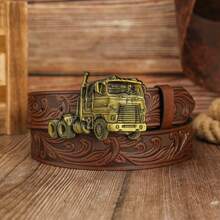 Gleebuy 1pc Truck Shaped Zinc Alloy Buckle Embossed PU Leather Casual Belt, Unisex