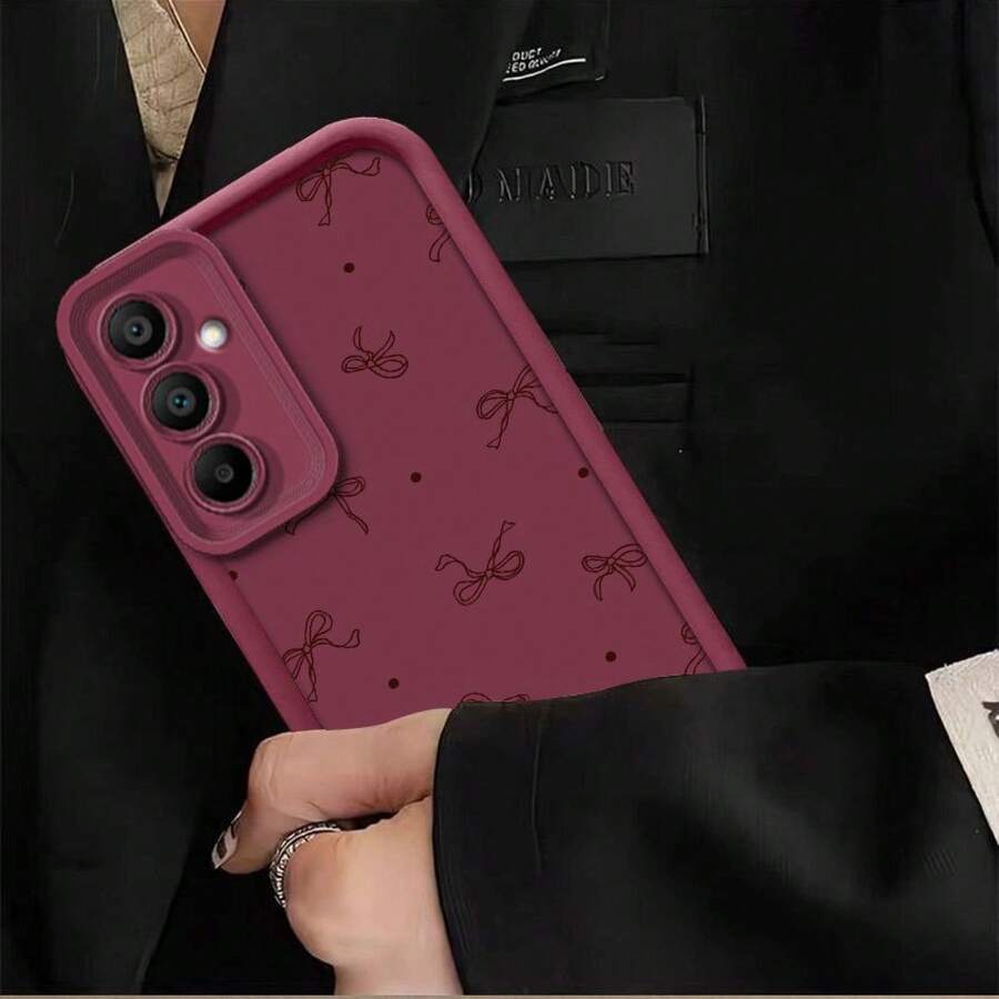 Phone Case For Samsung Galaxy A56/A26/A16/A36/A55/A54/A52/A52s/A06/A14 4G/A15 5G, Stylish Polka Dot Bow Tie Sky Eye Ladder Design - Compatible With Galaxy A33/A34/A35/A05/A05s/A12/A13/A25/A53/A51/A71, Classic Unique Anti-Shock Soft New Women's Cover - 酒紅色 - 查看 1
