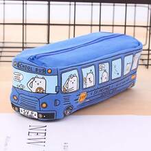 1 hộp đựng bút chì vải canvas hình xe buýt trường học hình chú chó dễ thương, dung tích lớn, túi đựng bút chì họa tiết xe buýt trường học đáng yêu, túi đựng đồ dùng học tập cho học sinh có lớp lót - Nhiều màu - Xem 4
