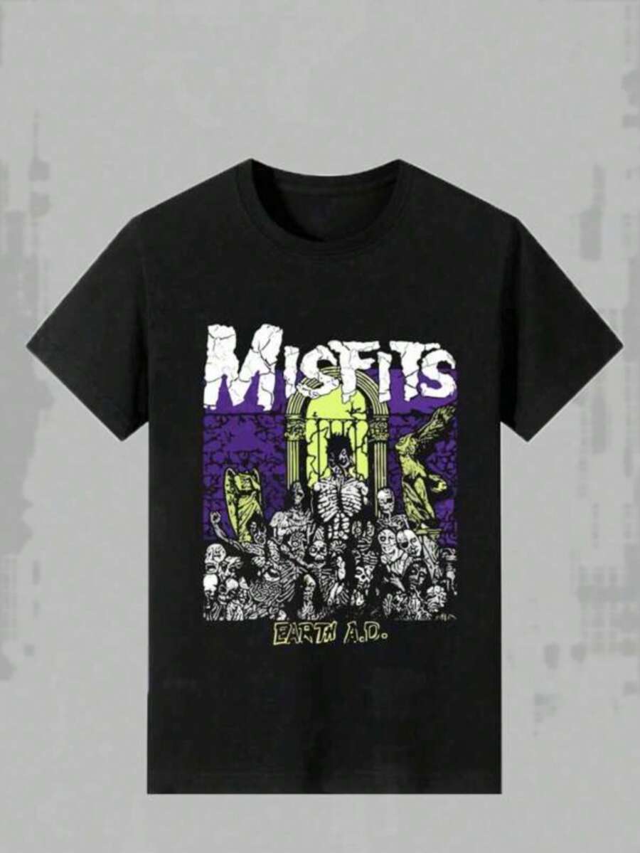 Plus Size Men's,Misfits Horror Punk The Best Collection Of ,(1 Pcs )100% Cotton Casual Printed T-Shirt,Crew Neck Short Sleeve,220g  Cotton T-Shirt,For Going Out,Gift,Summer,Unisex - màu đen - Xem 1
