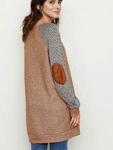 Boho Retro 90's Vintage  Checkered Solid Tie Dye V Stich Pink Mustard Blue Brown Raglan Drop Shoulder Knit Top  Cool Tunic Sweatshirt Pullover - Cà phê Mocha - Xem 7