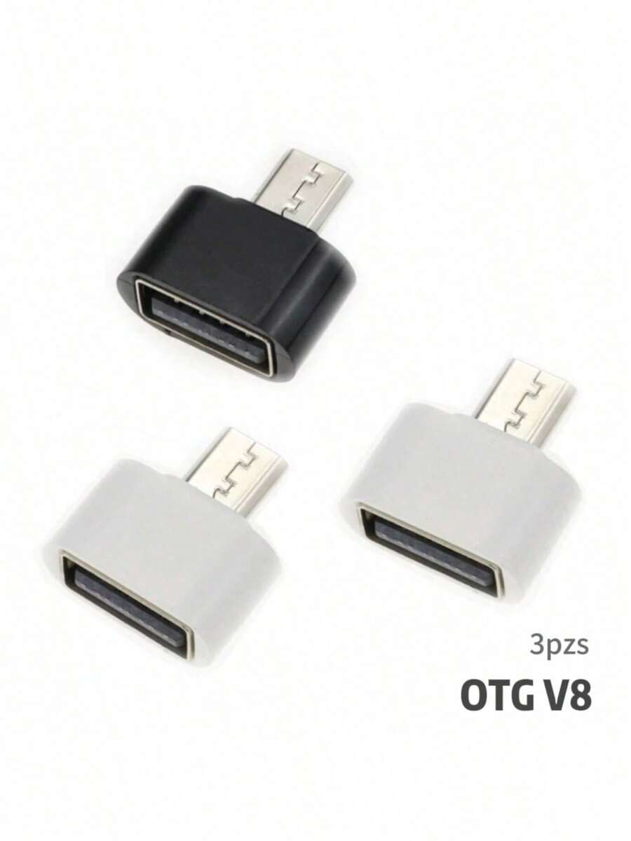3 Pcs V8 Micro-USB OTG Adapter, V8 Male To USB Female Adapter - Multicolor - View 1
