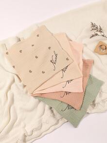 5pcs Customized Embroidered Name Baby Handkerchief Set, Pink, White, Coffee, Modigliani, Beige, Purple, Soft Absorbent Burp Cloths, Face Towels, Ideal Baby Shower Gift For Boys And Girls - Multicolor - View 7