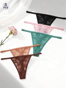5pcs/Pack Women's Floral Lace Thong Panties, Sexy Low Waist Comfortable Breathable Underwear - Multicolor - View 2