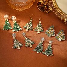 2 piezas Pendientes de árbol de Navidad lindos para mujeres, pendientes de estrella de Navidad de moda, regalo de joyería brillante para familiares y amigos