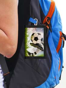 Kids/Teens Cartoon Football Pattern Trifold Wallet, Zipper Pocket Coin Purse With Key Chain, Durable Polyester Material, Suitable For Daily Use, Christmas, Birthday Gift - Multicolor - View 4