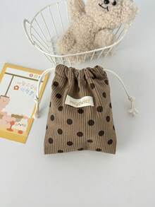 1个灯芯绒花朵/蝴蝶结抽绳袋，可爱多功能收纳袋，适用于化妆品、旅行、居家使用，便携式化妆包，护肤品、珠宝、口红、润唇膏、指甲油、发夹、钱包、卫生巾等，邮轮旅行必备，宿舍必备，生日礼物，伴娘礼物，母亲节礼物，教师节礼物，情人节礼物