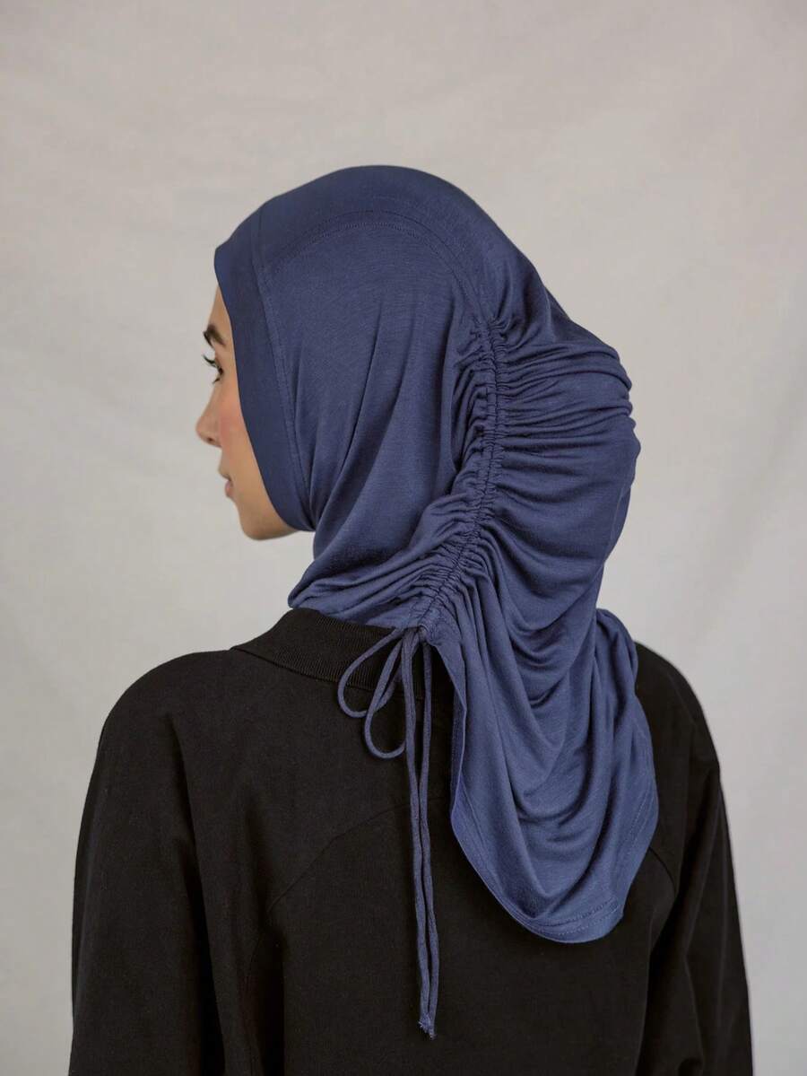 1 pezzo Sciarpa/Fascia per la testa stile balaclava in stile mediorientale da donna, con laccetti, in tessuto jersey confortevole, adatta per l'uso quotidiano - Blu Navy - Visualizzare 1