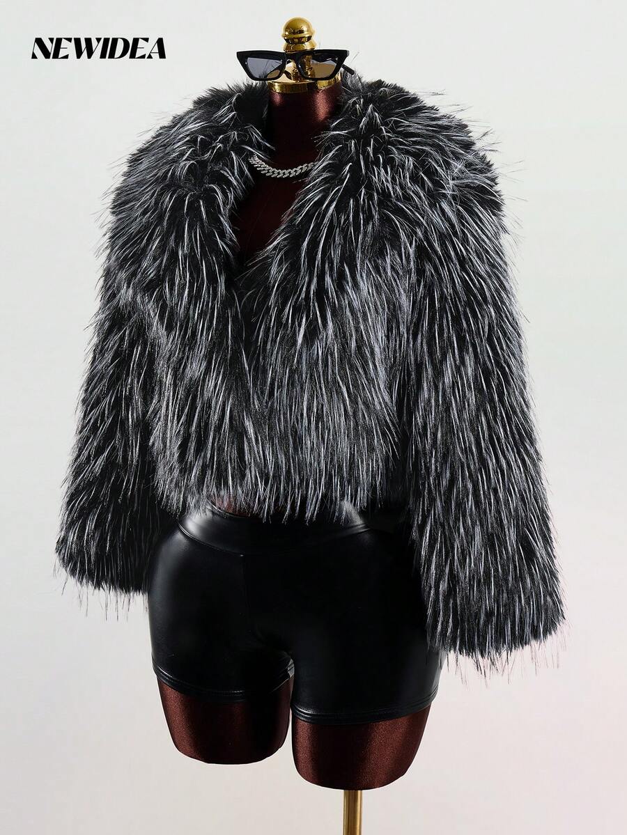 Elegant Women's V-Neck Faux Fur Coat Long Sleeve Warm Lined Regular Fit Fuzzy Outerwear Perfect For Winter Parties, Daily Commutes, Holiday Travels, And Evening Outings