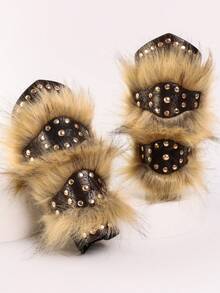 1/2 chiếc vòng tay bằng da PU và lông giả, ống tay giữ ấm kiểu Steampunk đính đinh tán, phụ kiện cosplay thời Trung cổ Viking dành cho nam và nữ. - màu đen - Xem 13