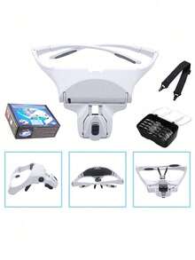 Lupa montada en la cabeza con luz LED para extensiones de pestañas postizas - Blanco - Ver 2