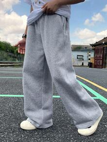 1件装青少年男童休闲宽松保暖直筒裤，适合户外运动，加厚保暖，春/秋/冬季皆宜。