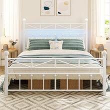 EnHomee 54" LED Bed Frame With Tall Headboard & Footboard Metal Bed Frame With Under Bed Storage No Box Spring Needed,Noise-Free, Christmas Decor, Furniture House Decor, White - Xem 5