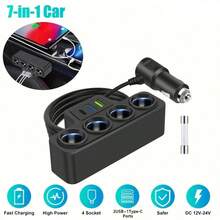 1 件黑色 ABS 2USB&PD 车载充电器，4 端口 QC3.0 多功能超快速充电 12-24V 适用于所有车辆，7 个端口 - 黑色 - 查看 3