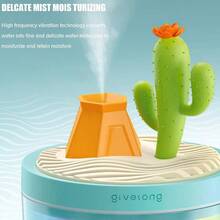 humidificadores porttiles de computadora para recmara, humidificador pequeo con paisaje de cactus, silencioso, niebla fresca, apagado automtico, luz nocturna de colores, - Verde - Ver 3