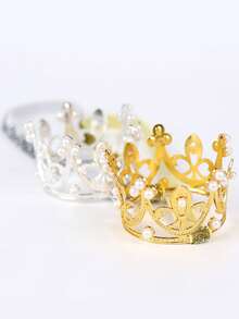 1pc European And American Children's Pearl Zinc Alloy Birthday Headpiece, Elastic Birthday Party Crown Headband, Suitable For Children's Birthday Parties