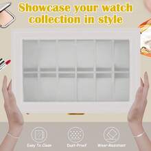 Ogrmar 12 Slot PU Leather Lockable Watch Storage Boxes, Men & Women Jewelry Display Drawer, 2-Tier Organizer Watch Showcase With Glass Lid (White) - Pink - View 9