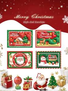 15 قطعة مجموعة، 3 أظرف + 6 أوراق رسائل + 6 ملصقات ختم، خياطة، ورق، مجموعة أظرف وأوراق رسائل عيد الميلاد، مناسبة لديكور عيد الميلاد، تحية مكتوبة باليد، هدايا عيد الميلاد، ديكور عيد الميلاد