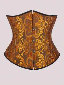 Jutrisujo Underbust Corset Top For Women Shaper Waist Cincher Satin Lace Up Gothic Plus Size Lingerie Costume Halloween Cosplay Renaissance Turmeric - 9427-Turmeric - 查看 1