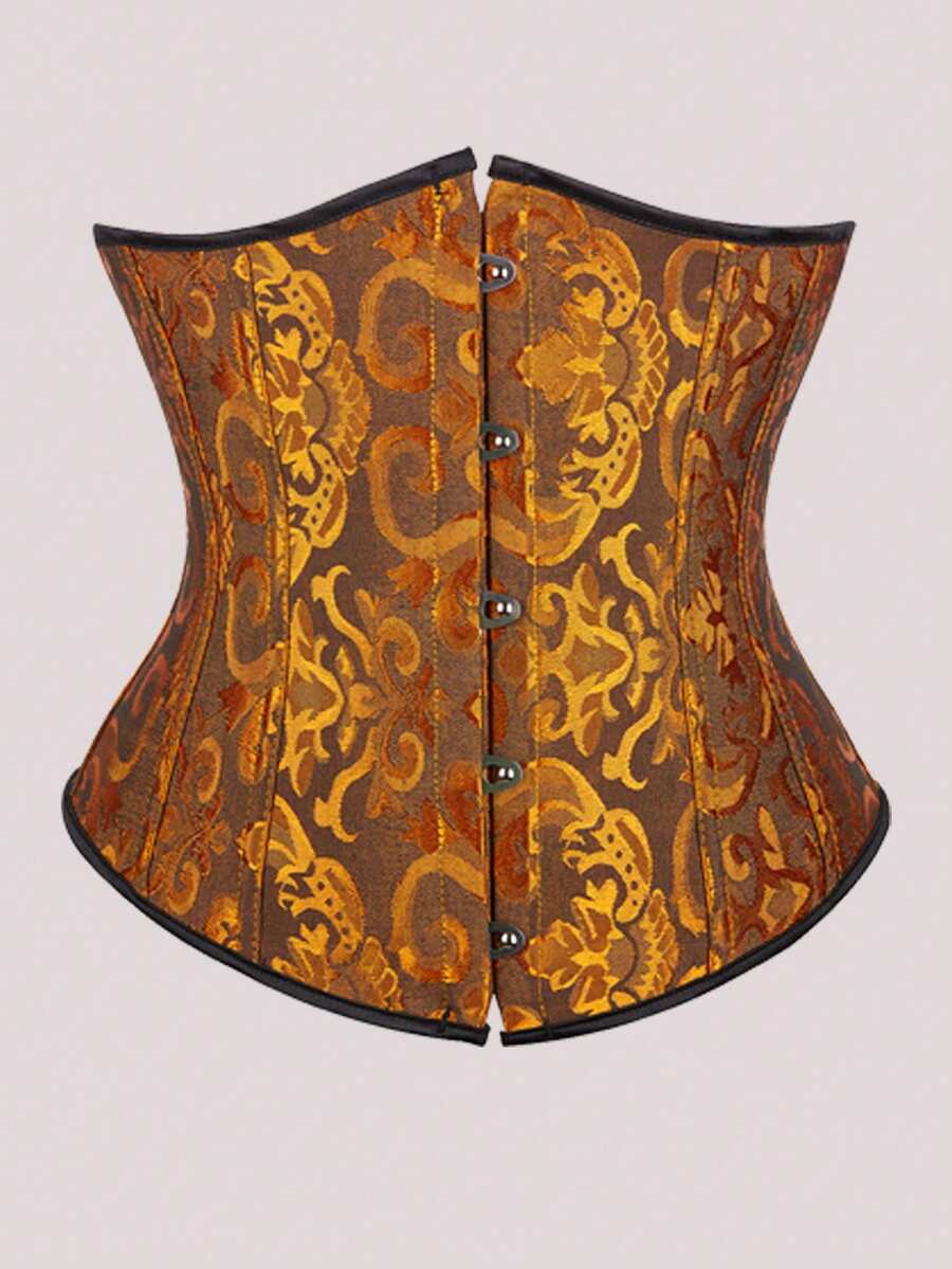 Jutrisujo Underbust Corset Top For Women Shaper Waist Cincher Satin Lace Up Gothic Plus Size Lingerie Costume Halloween Cosplay Renaissance Turmeric - 9427-Turmeric - 查看 1