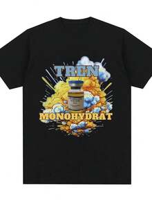 Tren Monohydrate Anabolic Steroids T-Shirt Men Women Vintage Hip Hop Short Sleeve T Shirt Cotton Casual Oversized T-Shirts. - 黑色3 - 查看 1