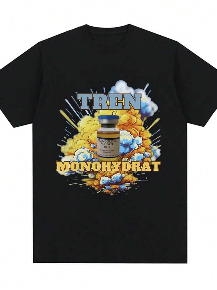Tren Monohydrate Anabolic Steroids T-Shirt Men Women Vintage Hip Hop Short Sleeve T Shirt Cotton Casual Oversized T-Shirts. - 黑色3 - 查看 1