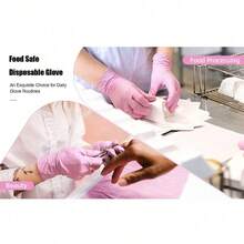 100只/包 一次性粉色丁腈手套，适用于家庭卫生和清洁，可重复使用，无粉，无乳胶，柔软舒适，采用优质丁腈材料制成，适合家庭和专业清洁人员使用（袋装） - 粉色 - 查看 7