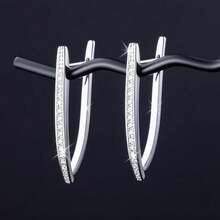 925 Sterling Silver Geometric Full CZ Women Earring, Cubic Zirconia Inlaid Simple Large Earring