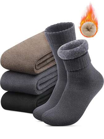1Pair Thermal Lined Thermal Socks Men Winter Warm Thick Cashmere Feel Boot Socks Heat Generating Cold Weather Protection For Outdoors A Warm Gift For This Fall And Winter., Cozy Socks